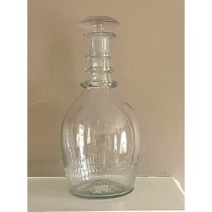 Vintage Hand Blown Clear Glass Decanter, Stopper / Lid